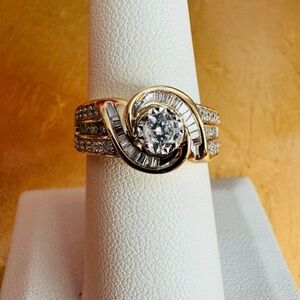 14K Yellow Gold Vintage Swirl Diamond Ring cocktail anniversary size 7
